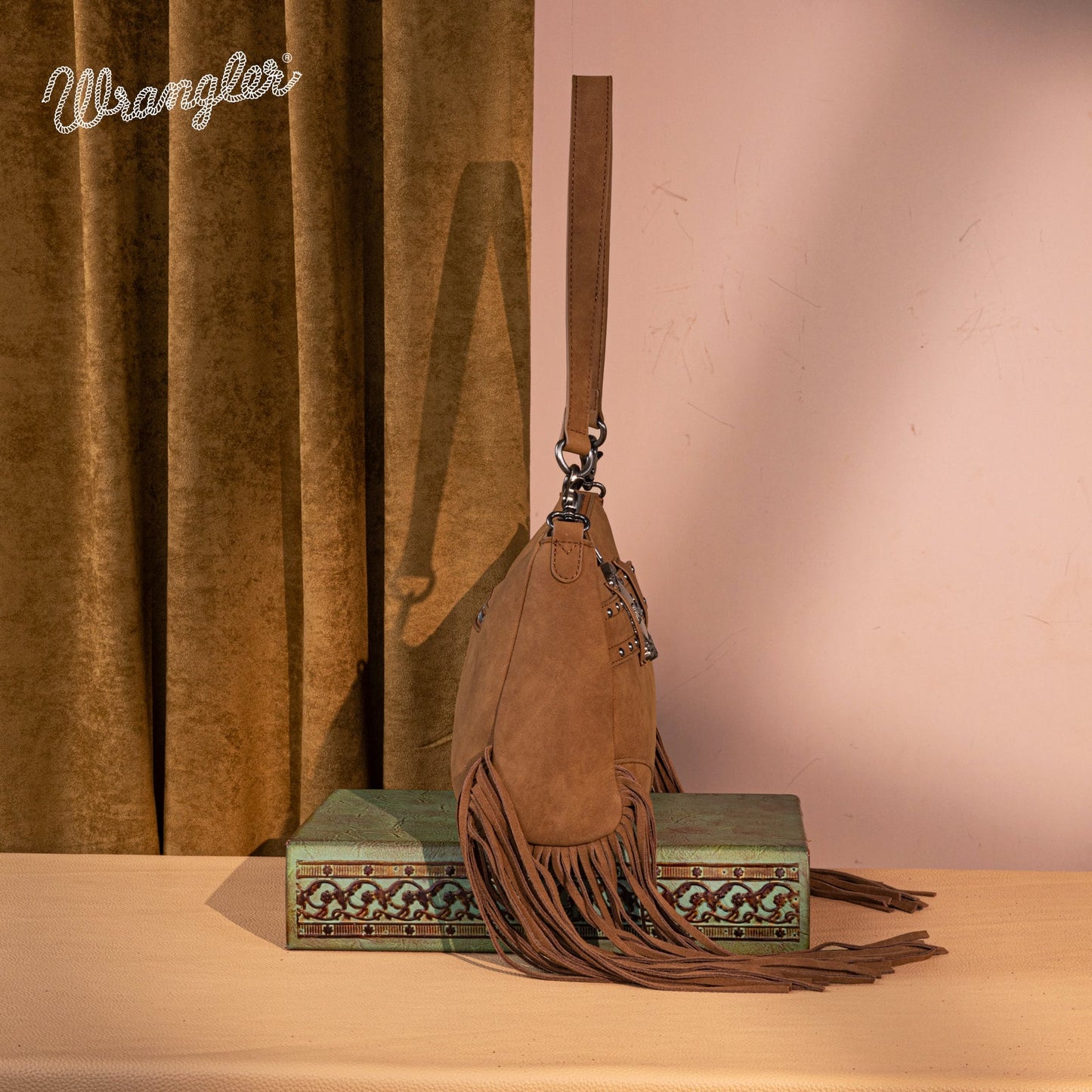WG241-2022  Wrangler Fringe Buckle Hobo Bag/Crossbody Bag - Brown