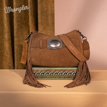WG241-2022  Wrangler Fringe Buckle Hobo Bag/Crossbody Bag - Brown