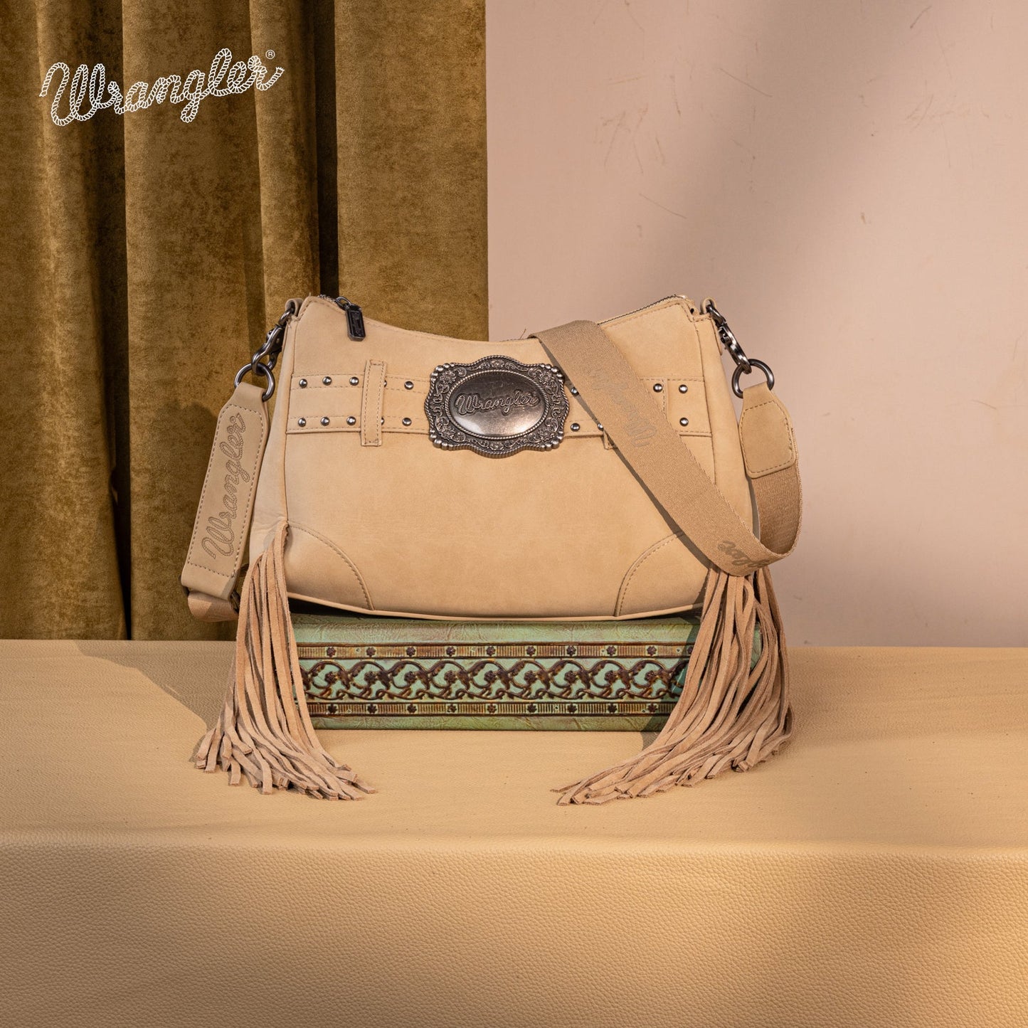 WG241-2022  Wrangler Fringe Buckle Hobo Bag/Crossbody Bag - Tan