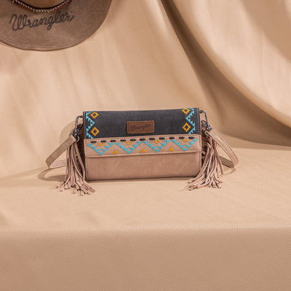 WG233-W018 Wrangler Aztec Embroidered Fringe Wallet/Crossbody -Black