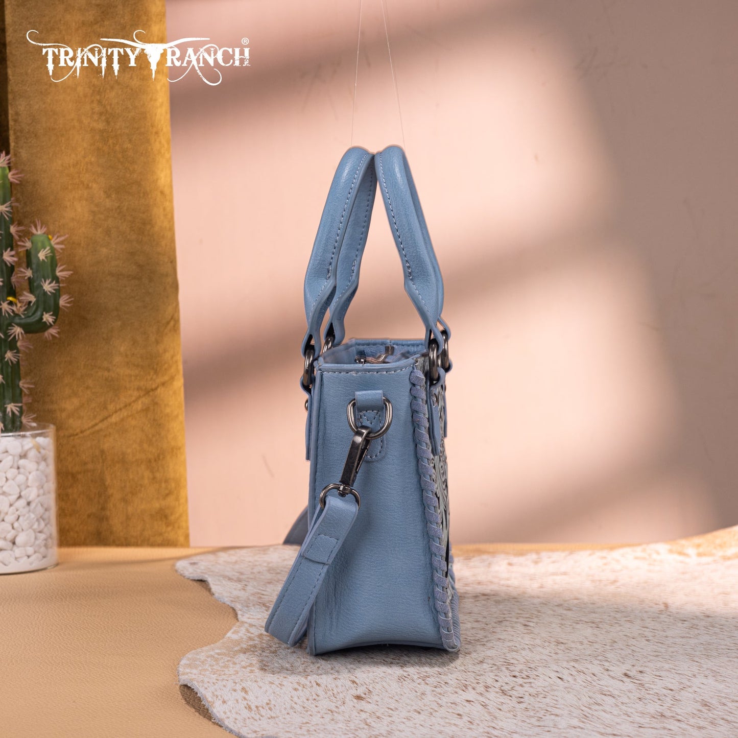 TR192-8800  Trinity Ranch Floral Tooled Collection Mini Tote/Crossbody - Jean