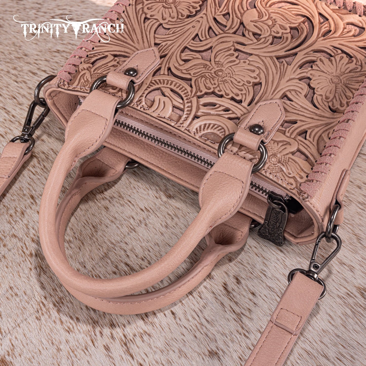 TR192-8800  Trinity Ranch Floral Tooled Collection Mini Tote/Crossbody - Pink