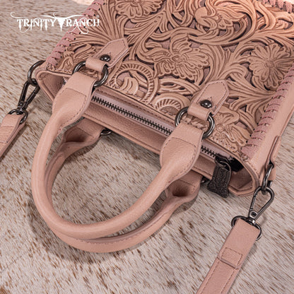 TR192-8800  Trinity Ranch Floral Tooled Collection Mini Tote/Crossbody - Pink