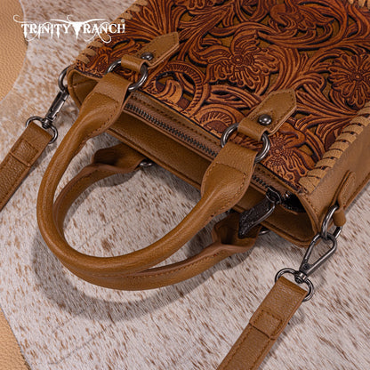 TR192-8800  Trinity Ranch Floral Tooled Collection Mini Tote/Crossbody - Light Brown