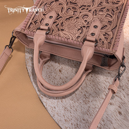 TR192-8368  Trinity Ranch Floral Tooled Collection Tote/Crossbody- Pink