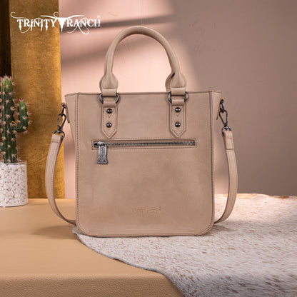 TR192-8368  Trinity Ranch Floral Tooled Collection Tote/Crossbody- Tan