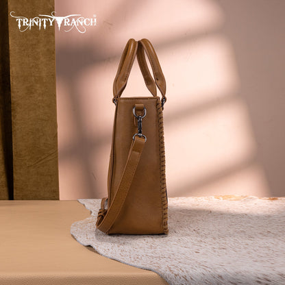 TR192-8368  Trinity Ranch Floral Tooled Collection Tote/Crossbody-Light Brown