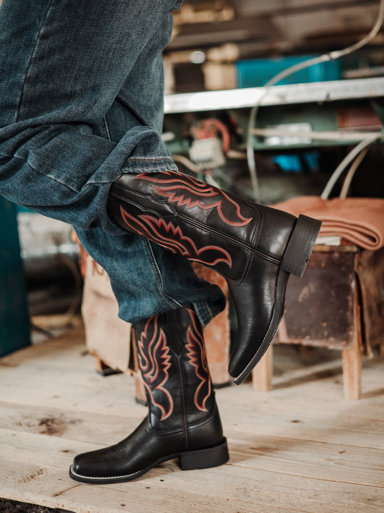 Palitutu PLT703603 Women's Western Cowgirl Boots - PU Leather, Square Toe