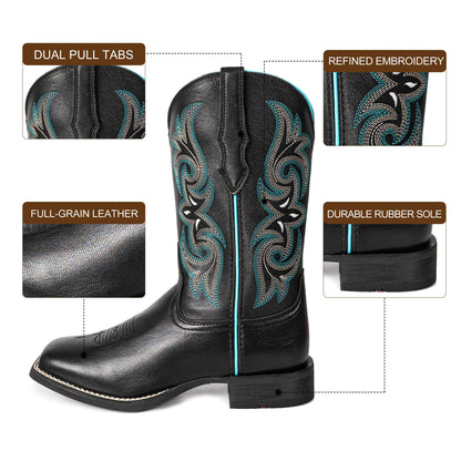 Palitutu PLT203604 Women's Western Cowgirl Boots - Full Grain Leather, Square Toe