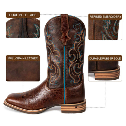 Palitutu PLT203601 Women's Western Cowgirl Boots - Full Grain Leather, Square Toe