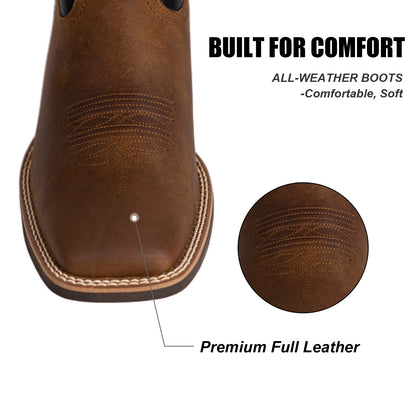 Palitutu PLT103618 Men's Western Cowboy Boots - Full Grain Leather, Square Toe
