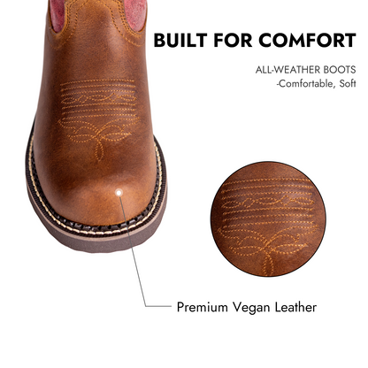 Palitutu PLT303611 Women's Mid-calf Western Boots - Full Grain Leather, Round Toe