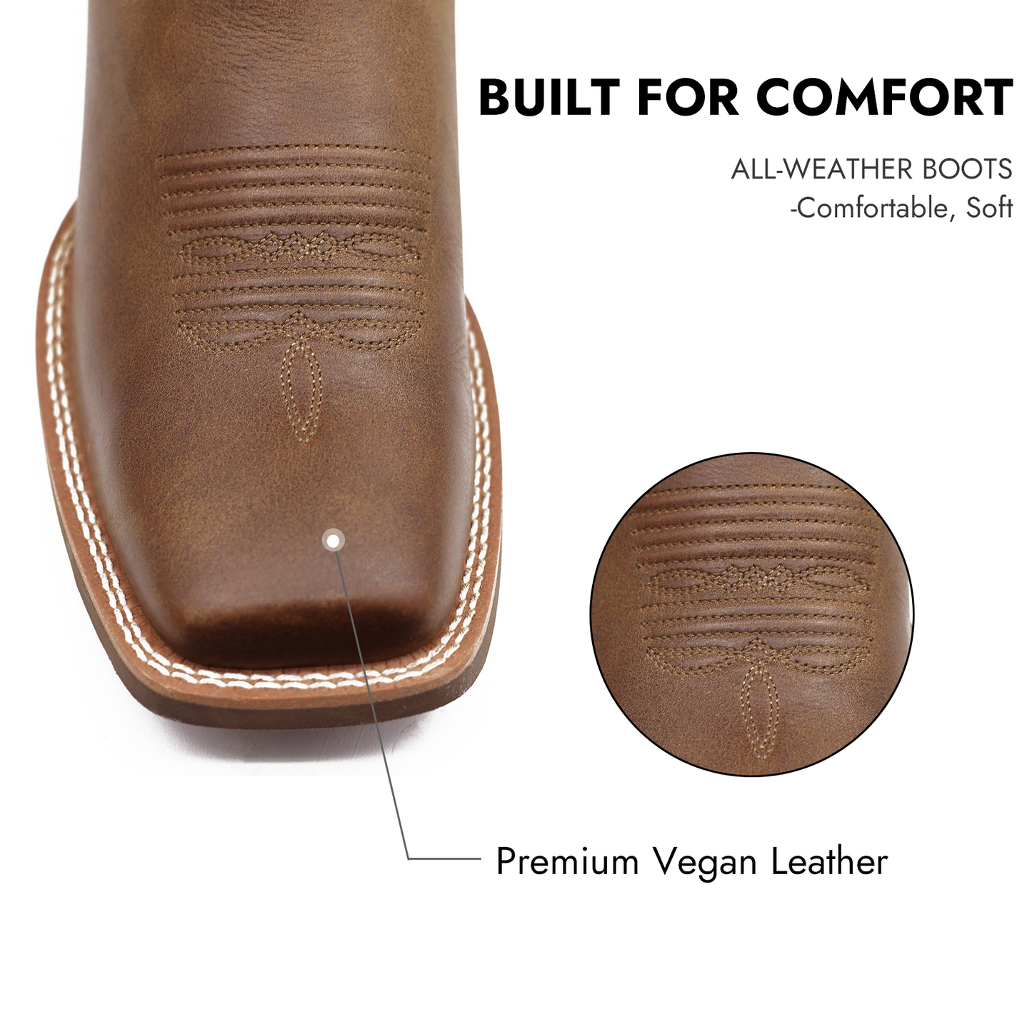 Palitutu PLT203602 Women's Western Cowgirl Boots - Full Grain Leather, Square Toe