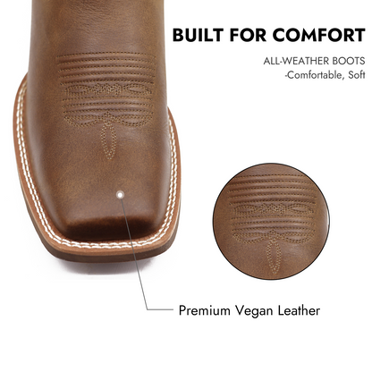 Palitutu PLT203602 Women's Western Cowgirl Boots - Full Grain Leather, Square Toe