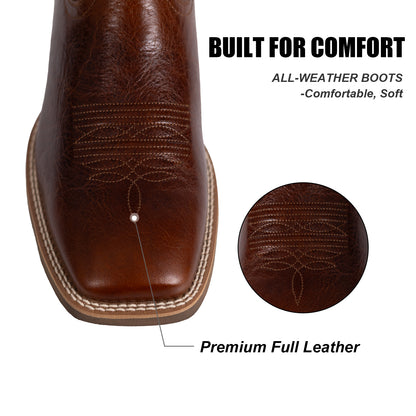 Palitutu PLT103610 Men's Western Cowboy Boots - Full Grain Leather, Square Toe