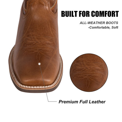 Palitutu PLT103605 Men's Western Cowboy Boots - Full Grain Leather, Square Toe
