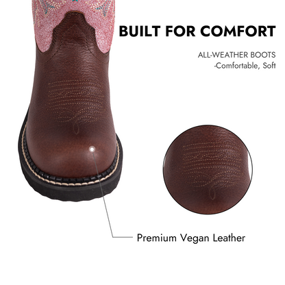 Palitutu PLT303610 Women's Mid-calf Western Boots - Full Grain Leather, Round Toe