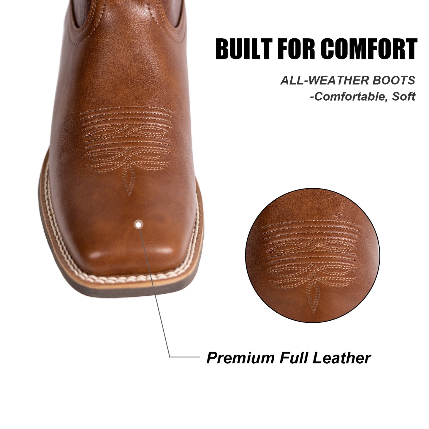 Palitutu PLT703605 Women's Western Cowgirl Boots - PU Leather, Square Toe