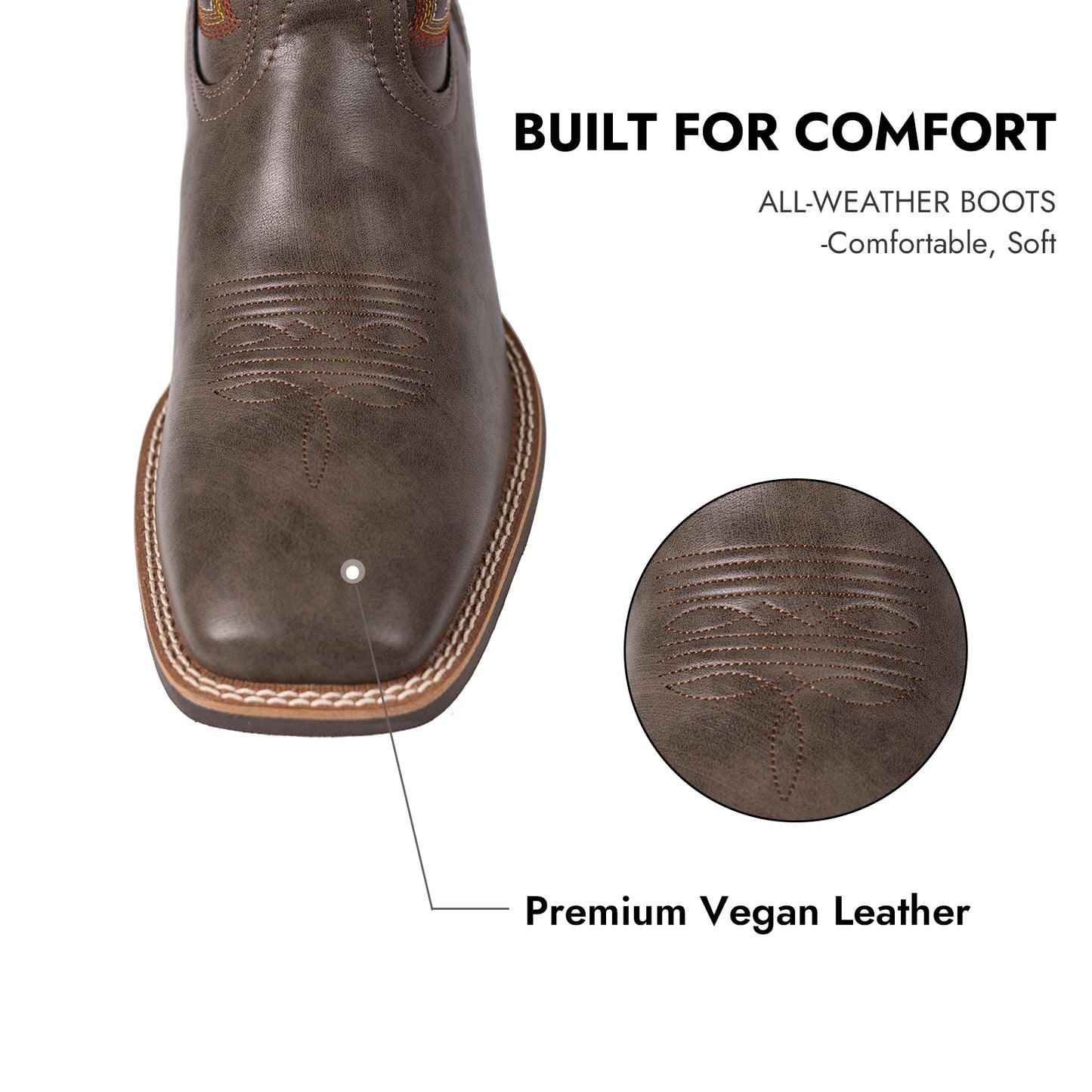 Palitutu PLT603603 Men's Western Cowboy Boots - PU Leather, Square Toe