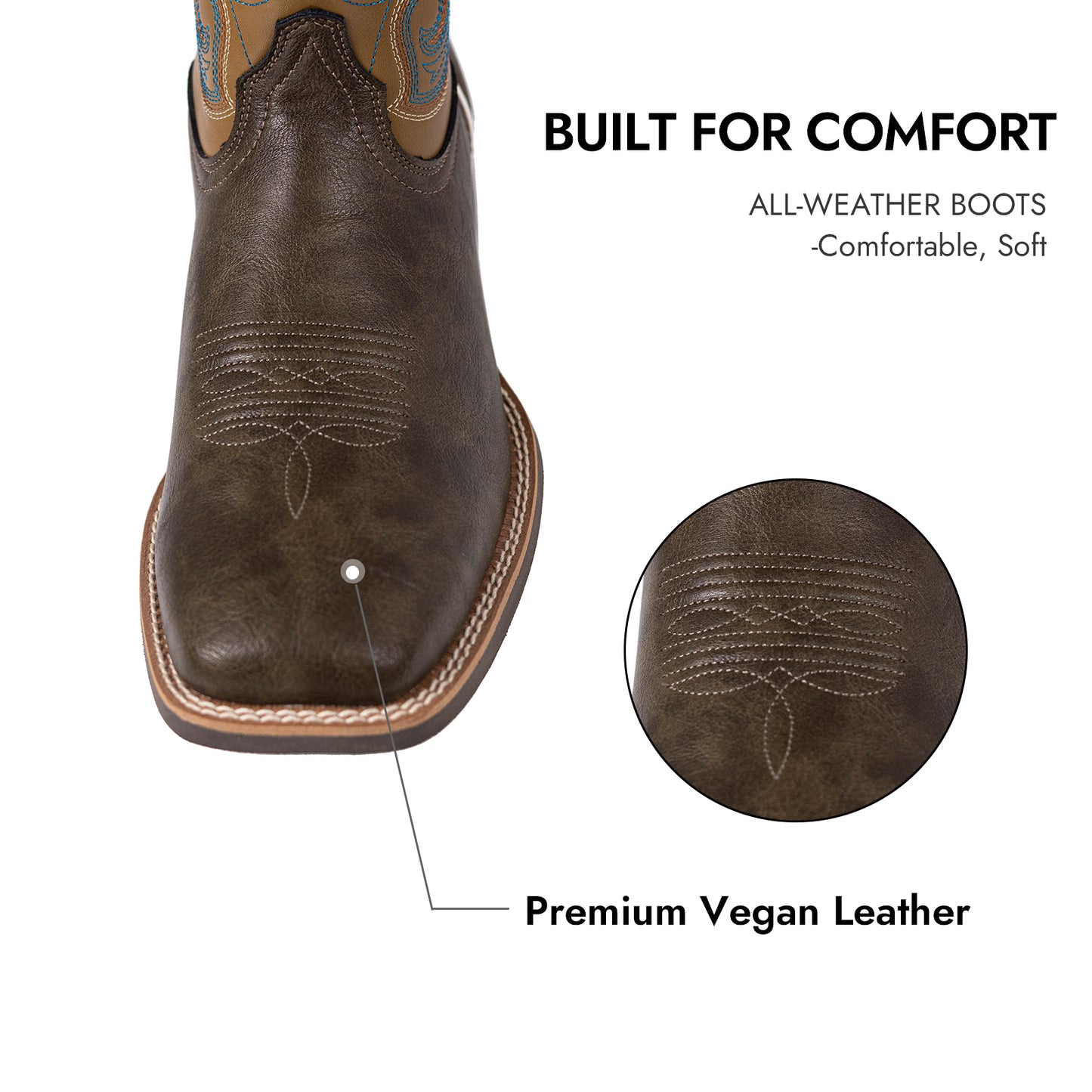 Palitutu PLT603604 Men's Western Cowboy Boots - PU Leather, Square Toe