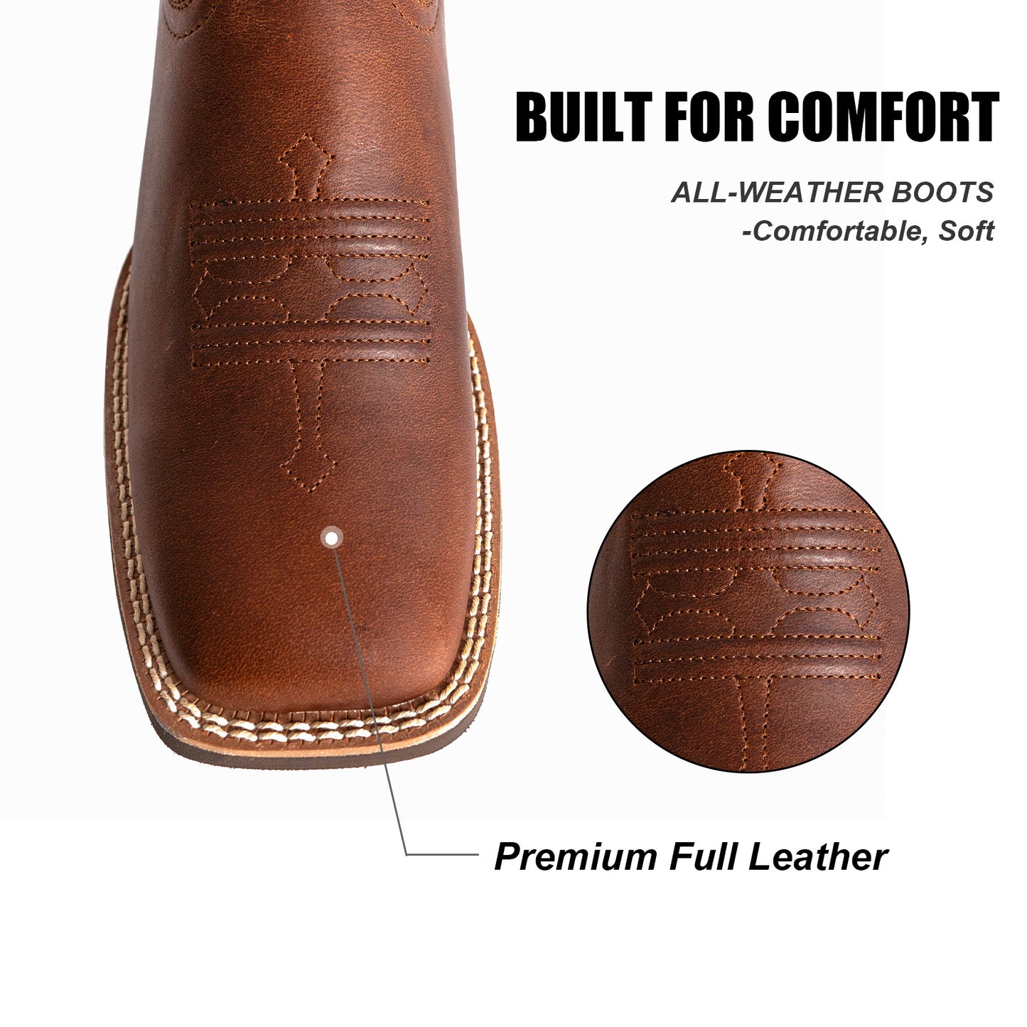 Palitutu PLT203610 Women's Western Cowgirl Boots - Full Grain Leather, Square Toe