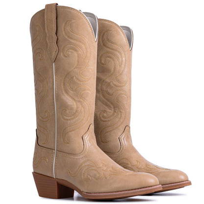 Palitutu PLT703602A Women's Western Cowgirl Boots - PU Leather, Round Toe