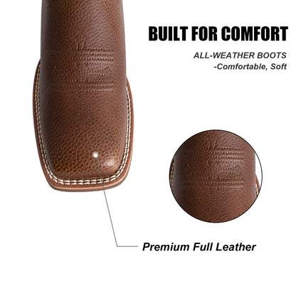 Palitutu PLT203609 Women's Western Cowgirl Boots - Full Grain Leather, Square Toe