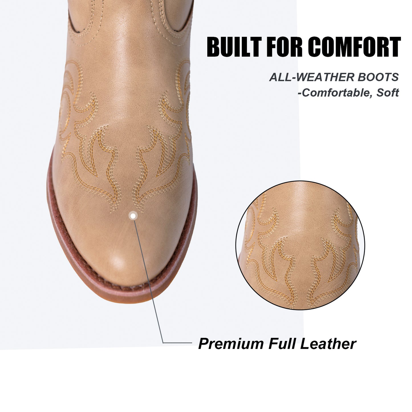 Palitutu PLT703602A Women's Western Cowgirl Boots - PU Leather, Round Toe