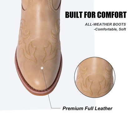 Palitutu PLT703602A Women's Western Cowgirl Boots - PU Leather, Round Toe