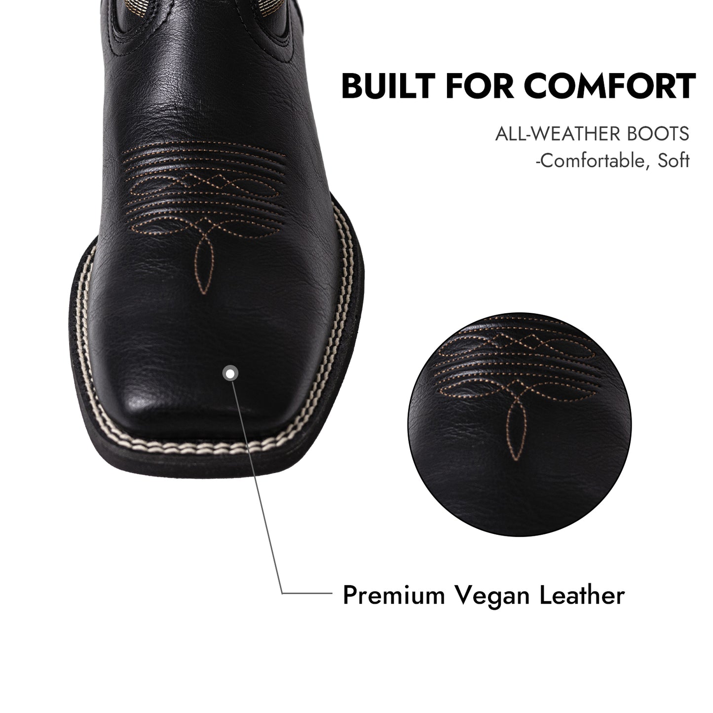 Palitutu PLT603601 Men's Western Cowboy Boots - PU Leather, Square Toe