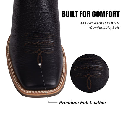 Palitutu PLT103606 Men's Western Cowboy Boots - Full Grain Leather, Square Toe