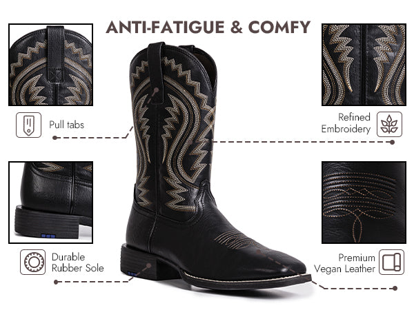 Palitutu PLT603601 Men's Western Cowboy Boots - PU Leather, Square Toe