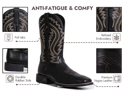 Palitutu PLT603601 Men's Western Cowboy Boots - PU Leather, Square Toe