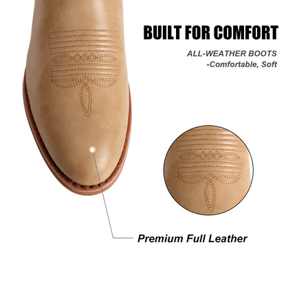 Palitutu PLT703602B Women's Western Cowgirl Boots - PU Leather, Round Toe