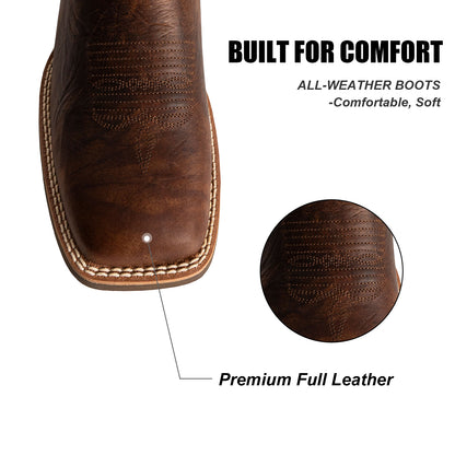 Palitutu PLT203608 Women's Western Cowgirl Boots - Full Grain Leather, Square Toe