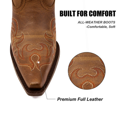 Palitutu PLT203614 Women's Western Cowgirl Boots - Full Grain Leather, Snip Toe
