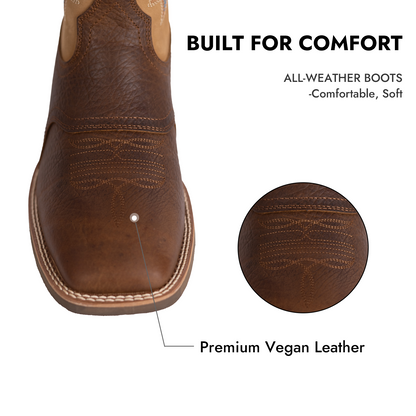 Palitutu PLT103608 Men's Western Cowboy Boots - Full Grain Leather, Square Toe