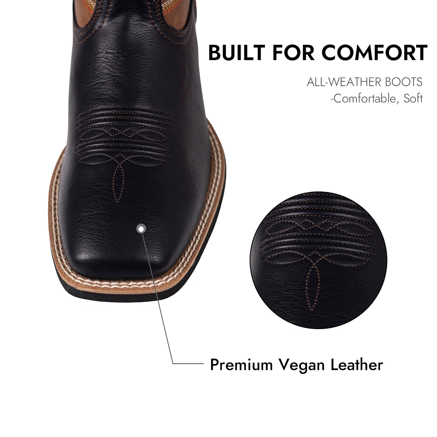 Palitutu PLT603602 Men's Western Cowboy Boots - PU Leather, Square Toe