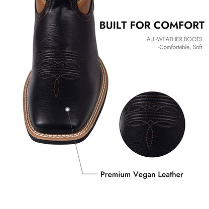 Palitutu PLT603602 Men's Western Cowboy Boots - PU Leather, Square Toe