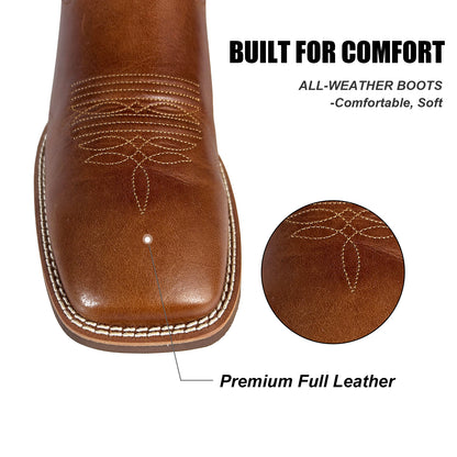 Palitutu PLT103603 Men's Western Cowboy Boots - Full Grain Leather, Square Toe