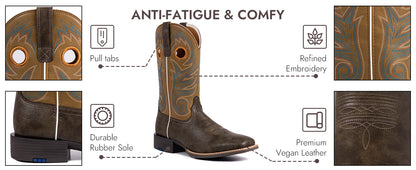 Palitutu PLT603604 Men's Western Cowboy Boots - PU Leather, Square Toe