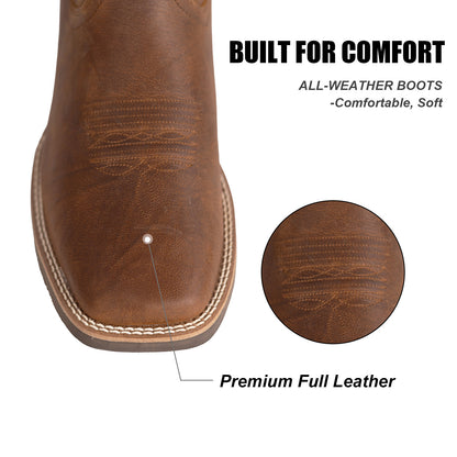 Palitutu PLT103609 Men's Western Cowboy Boots - Full Grain Leather, Square Toe