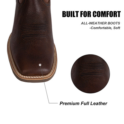Palitutu PLT103615 Men's Western Cowboy Boots - Full Grain Leather, Square Toe