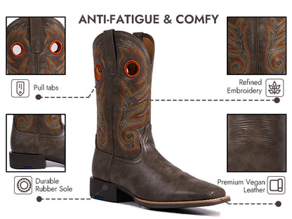 Palitutu PLT603603 Men's Western Cowboy Boots - PU Leather, Square Toe