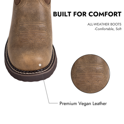 Palitutu PLT303608 Women's Mid-calf Western Boots - Full Grain Leather, Round Toe