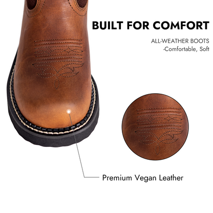 Palitutu PLT303609 Women's Mid-calf Western Boots - Full Grain Leather, Round Toe