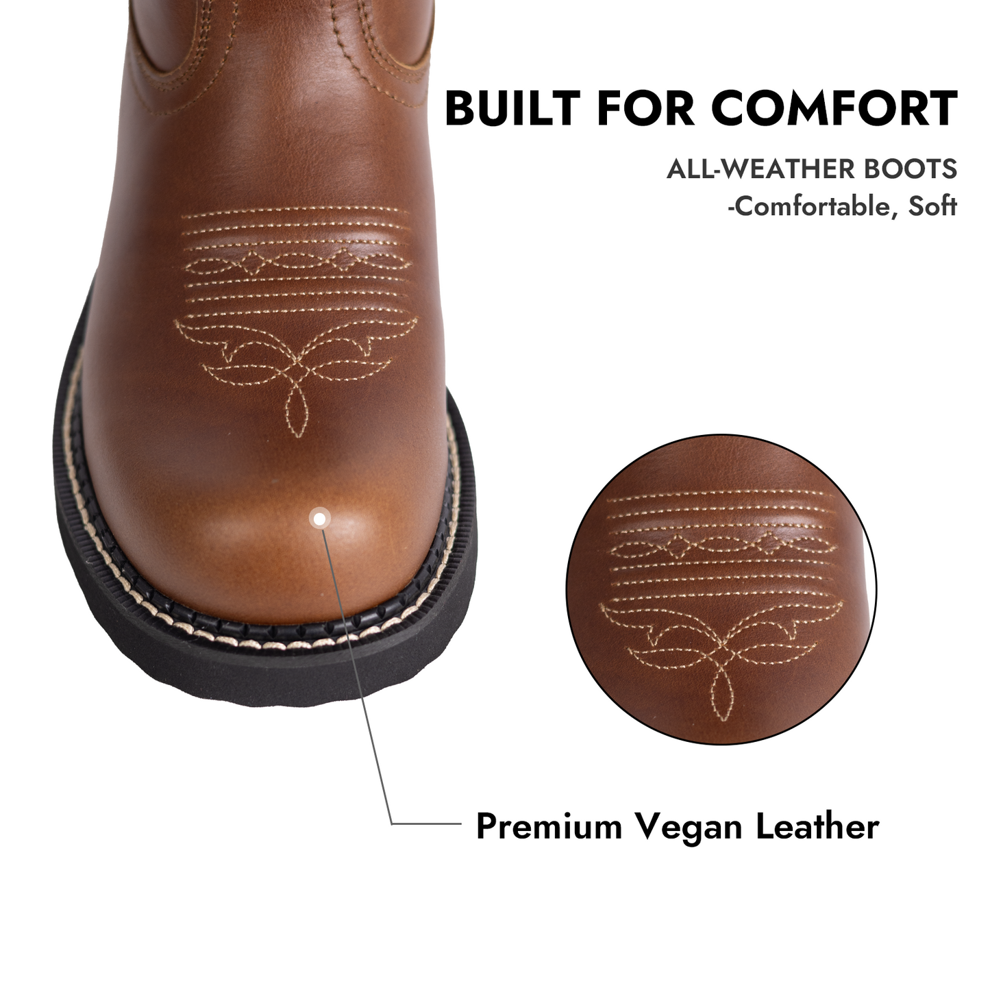 Palitutu PLT303604 Women's Mid-calf Western Boots - Full Grain Leather, Round Toe