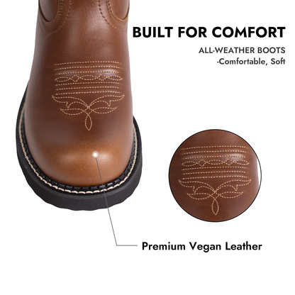 Palitutu PLT303604 Women's Mid-calf Western Boots - Full Grain Leather, Round Toe