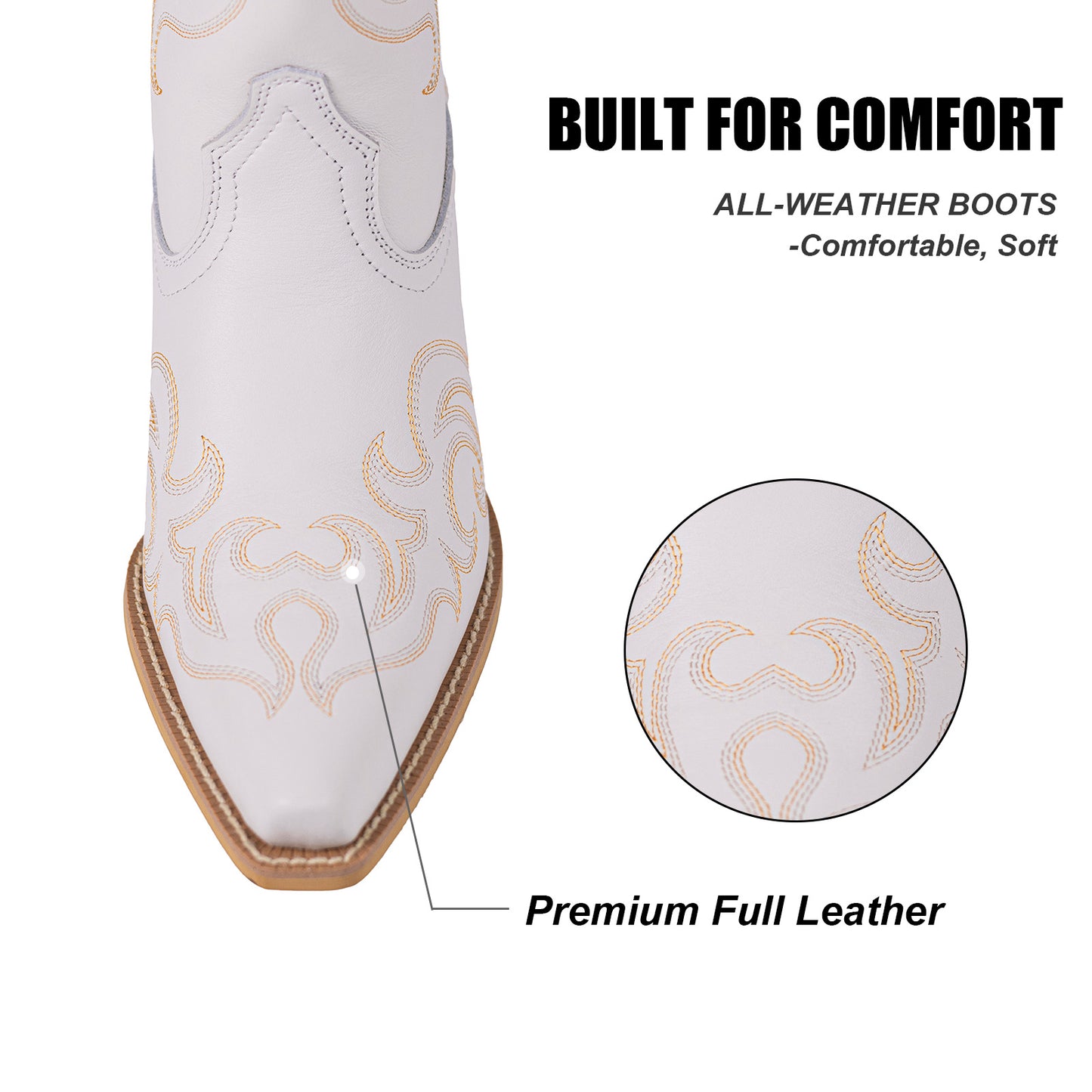 Palitutu PLT203613 Women's Western Cowgirl Boots - Full Grain Leather, Snip Toe