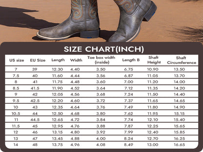 Palitutu PLT603603 Men's Western Cowboy Boots - PU Leather, Square Toe